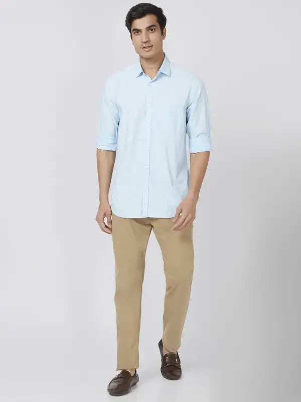 Men Blue Tailored Fit Print Cotton Full Sleeve Shirts