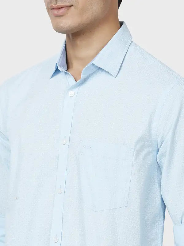 Men Blue Tailored Fit Print Cotton Full Sleeve Shirts