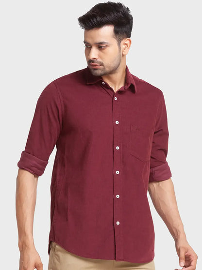 Men Red Tailored Fit Solid Cotton Full Sleeve Shirts