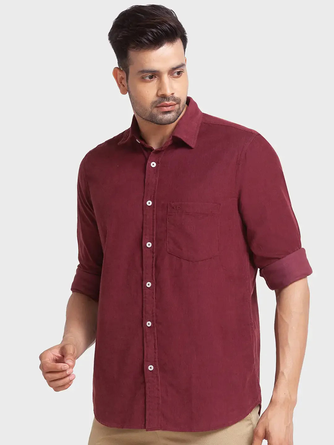 Men Red Tailored Fit Solid Cotton Full Sleeve Shirts