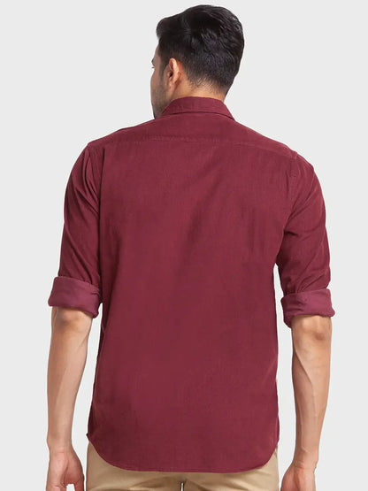 Men Red Tailored Fit Solid Cotton Full Sleeve Shirts
