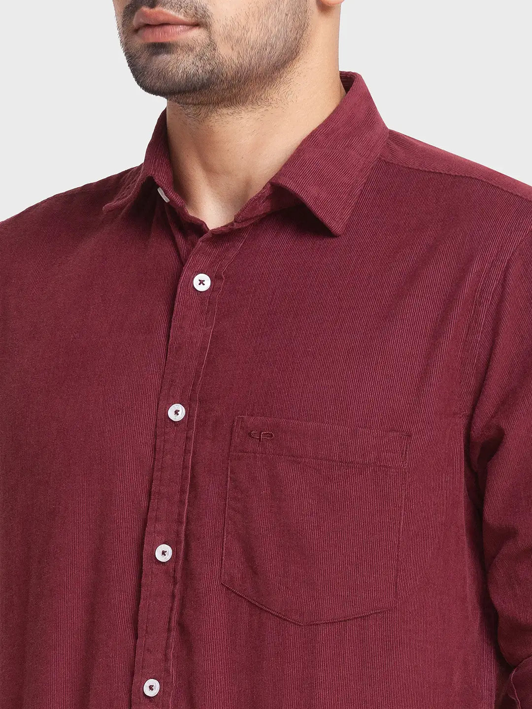 Men Red Tailored Fit Solid Cotton Full Sleeve Shirts