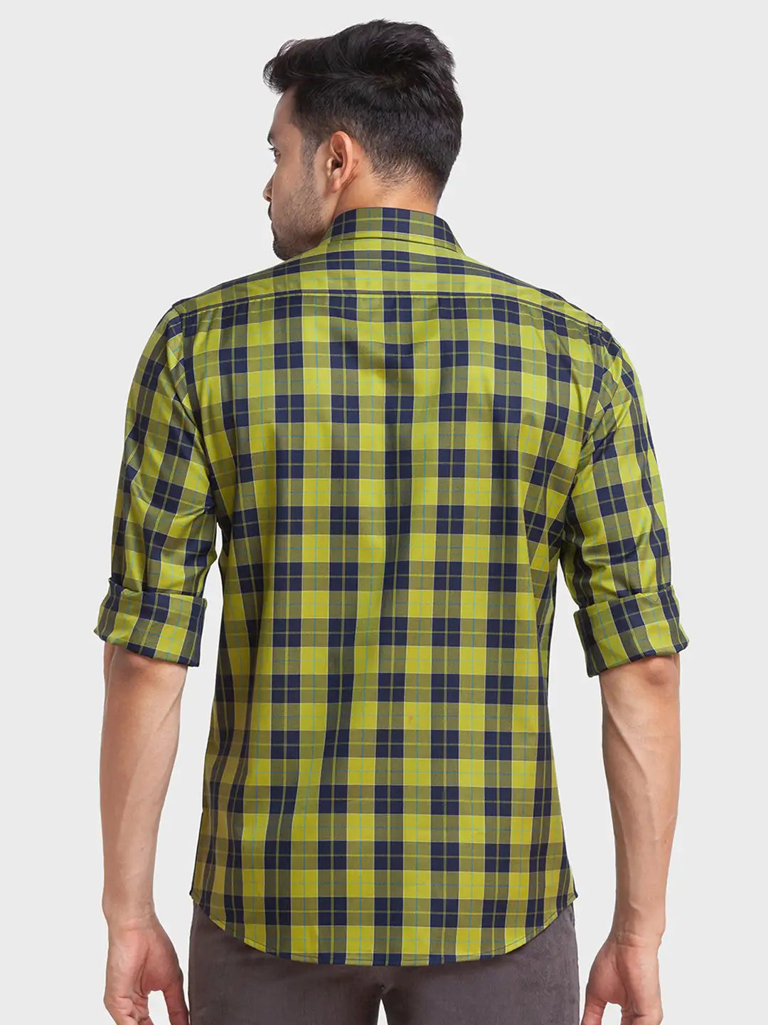 Men Green Tailored Fit Checks Cotton Full Sleeve Shirts