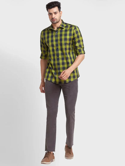 Men Green Tailored Fit Checks Cotton Full Sleeve Shirts