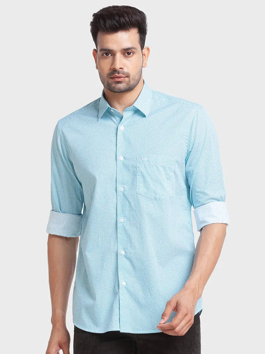 Colorplus Men Blue Printed Tailored Fit Cotton Casual Shirt