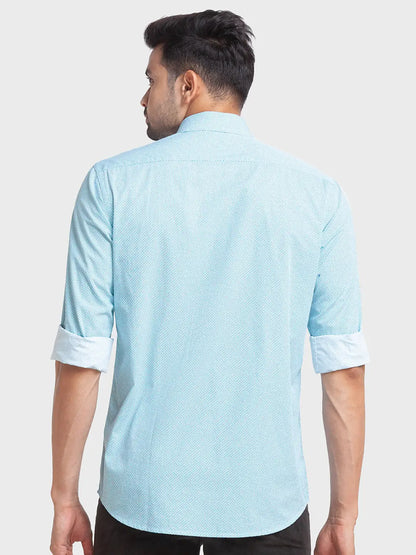 Colorplus Men Blue Printed Tailored Fit Cotton Casual Shirt