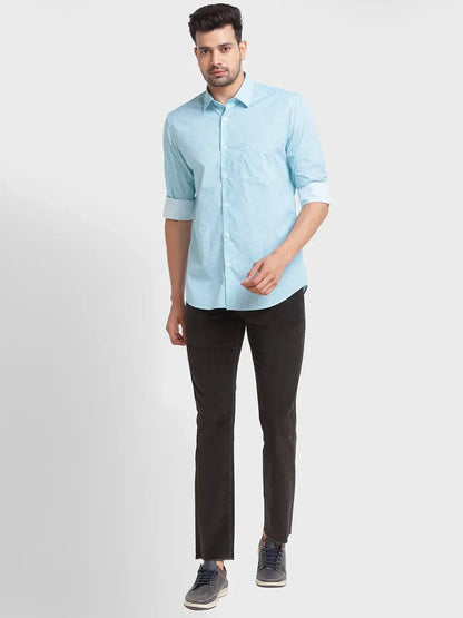 Colorplus Men Blue Printed Tailored Fit Cotton Casual Shirt