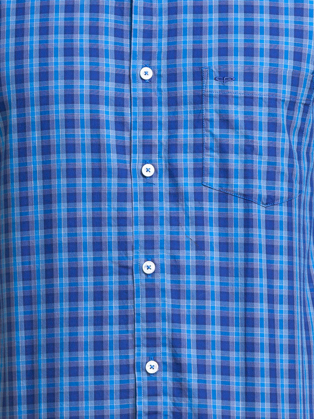 Colorplus Men Blue Checkered Tailored Fit Full Sleeve Spread Collar Shirt