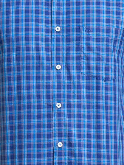 Colorplus Men Blue Checkered Tailored Fit Full Sleeve Spread Collar Shirt