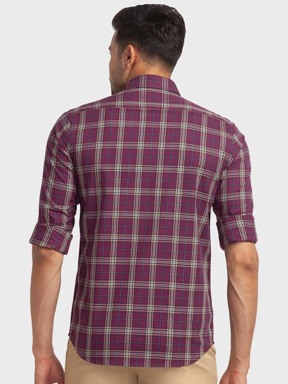 Colorplus Men Purple Checks Tailored Fit Cotton Casual Shirt
