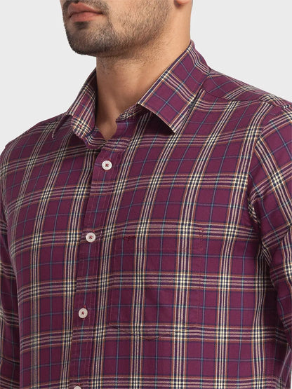 Colorplus Men Purple Checks Tailored Fit Cotton Casual Shirt