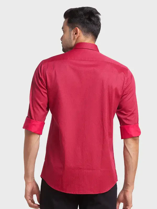 Men Red Tailored Fit Print Cotton Full Sleeve Shirts
