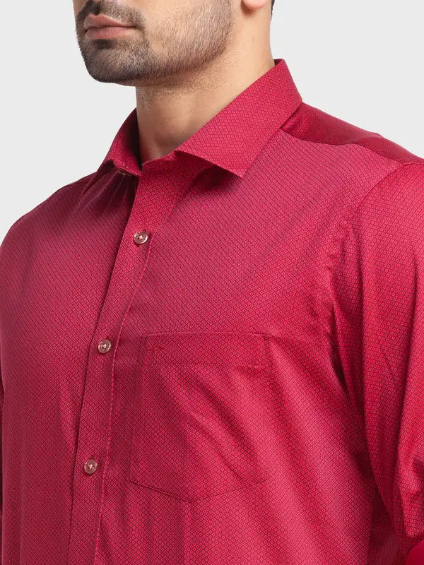 Men Red Tailored Fit Print Cotton Full Sleeve Shirts