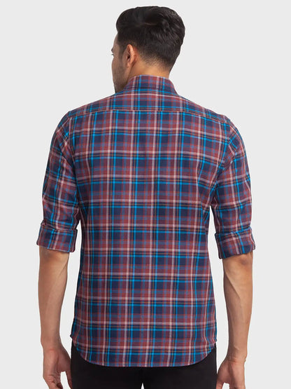 Colorplus Men Blue Checks Tailored Fit Cotton Casual Shirt
