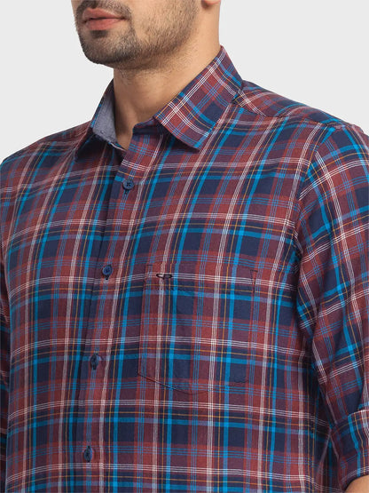 Colorplus Men Blue Checks Tailored Fit Cotton Casual Shirt