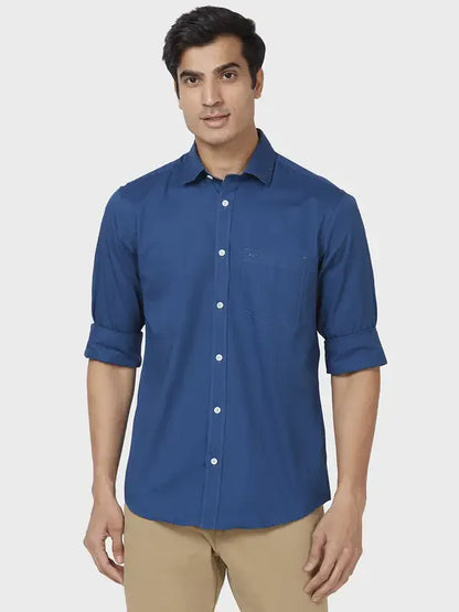 Men Petrol Tailored Fit Solid Cotton Full Sleeve Shirts