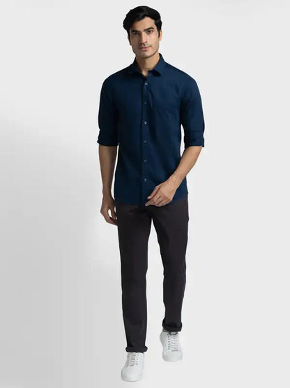 Colorplus Men Navy Tailored Fit Solid Piece Dyed Cotton Casual Shirt