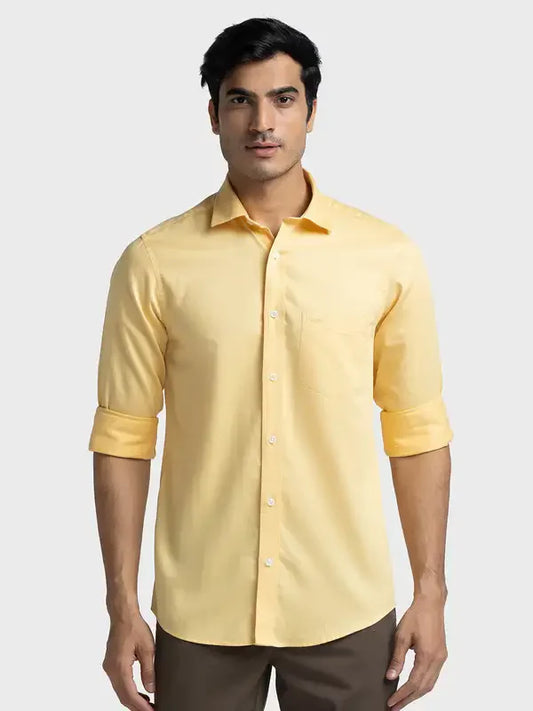 Men Yellow Tailored Fit Solid Piece Dyed Cotton Full Sleeve Shirts