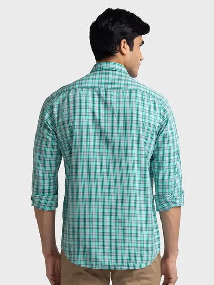 Men Green Tailored Fit Checks Viscose Cotton Blend Full Sleeve Shirts