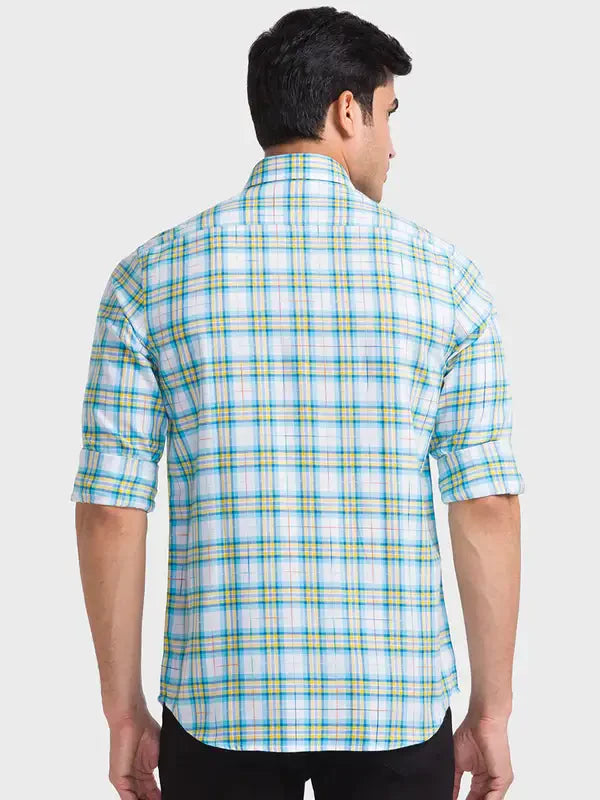 Men Blue Tailored Fit Checks Cotton Full Sleeve Shirts