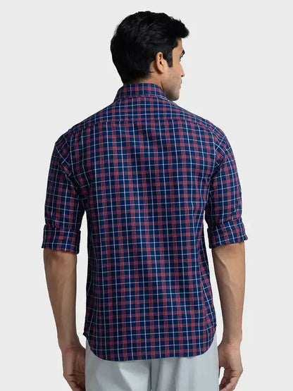 Men Blue Tailored Fit Checks Cotton Full Sleeve Shirts