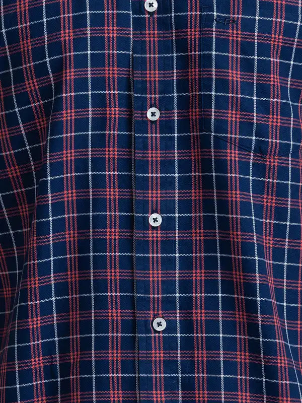 Men Blue Tailored Fit Checks Cotton Full Sleeve Shirts