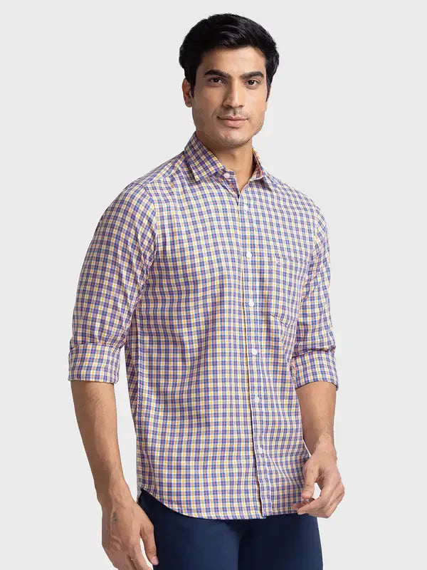 Colorplus Men Blue Checks Tailored Fit Cotton Casual Shirt