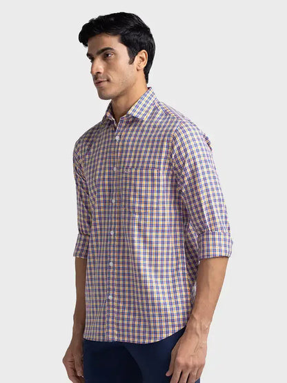 Colorplus Men Blue Checks Tailored Fit Cotton Casual Shirt