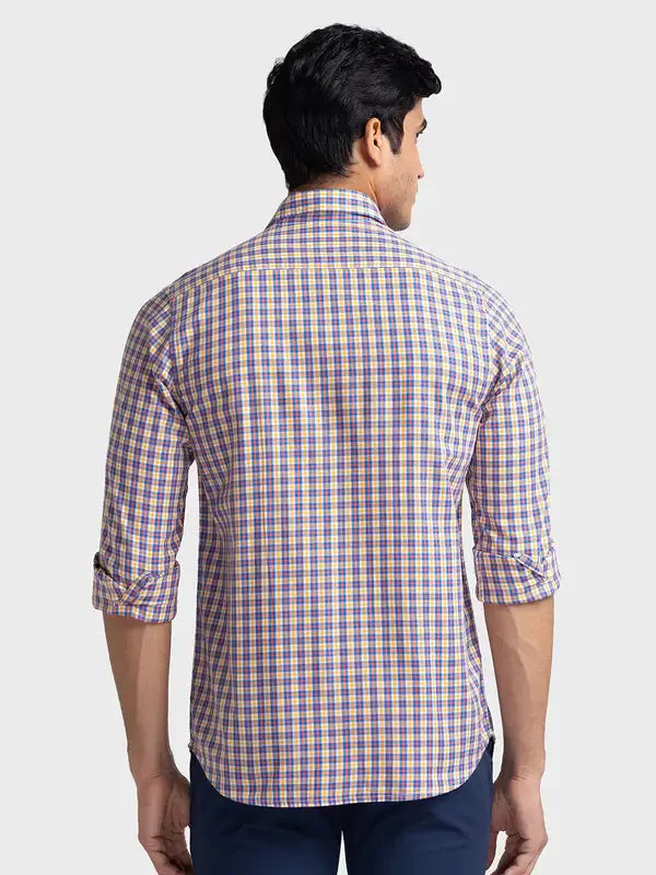 Colorplus Men Blue Checks Tailored Fit Cotton Casual Shirt