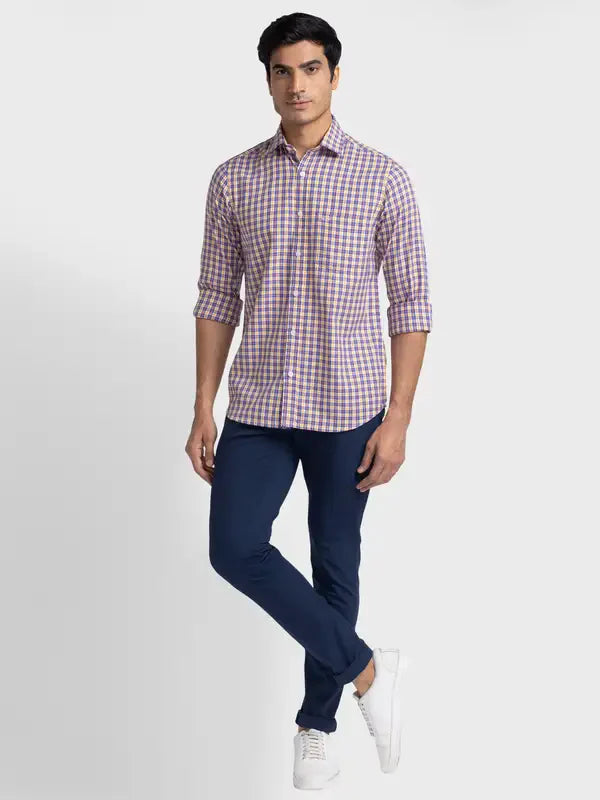 Colorplus Men Blue Checks Tailored Fit Cotton Casual Shirt