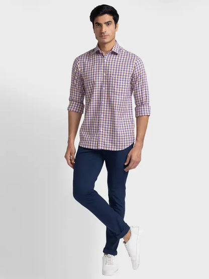 Colorplus Men Blue Checks Tailored Fit Cotton Casual Shirt