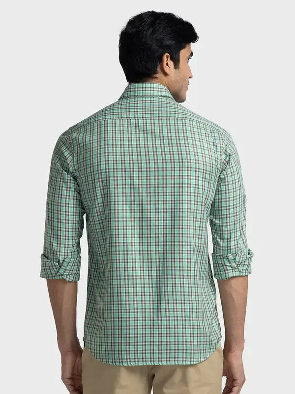 Men Green Tailored Fit Checks Cotton Blend Full Sleeve Shirts