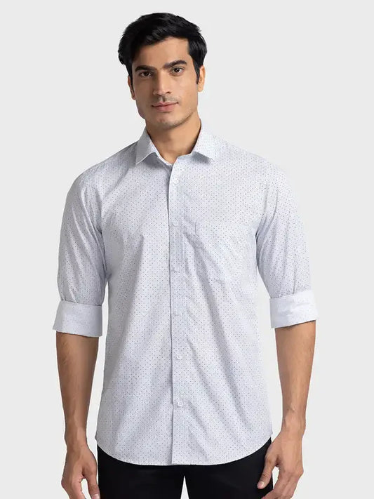 Men White Tailored Fit Print Cotton Full Sleeve Shirts