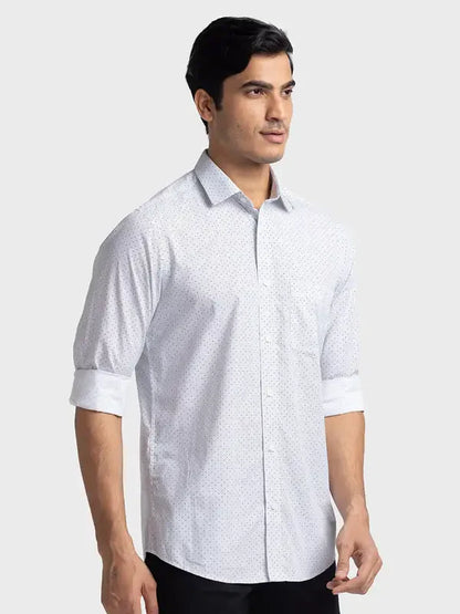 Men White Tailored Fit Print Cotton Full Sleeve Shirts