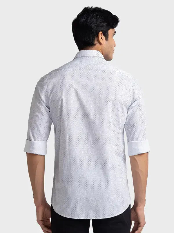 Men White Tailored Fit Print Cotton Full Sleeve Shirts
