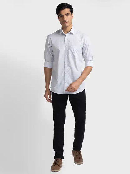 Men White Tailored Fit Print Cotton Full Sleeve Shirts