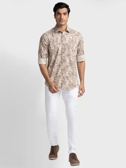 Colorplus Men Brown Printed Tailored Fit Cotton Casual Shirt