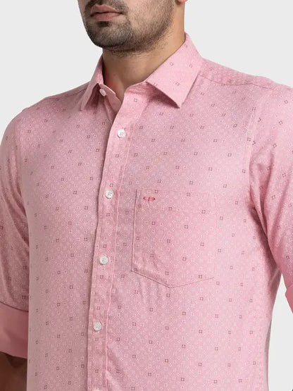 Colorplus Men Pink Printed Tailored Fit Cotton Casual Shirt