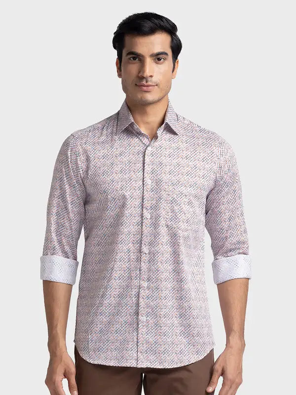 Men Brown Tailored Fit Print Cotton Full Sleeve Shirts