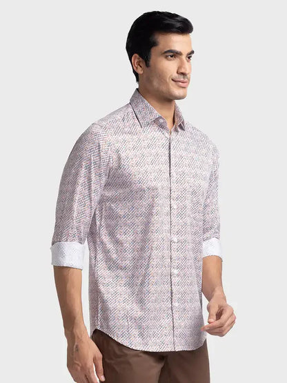 Men Brown Tailored Fit Print Cotton Full Sleeve Shirts