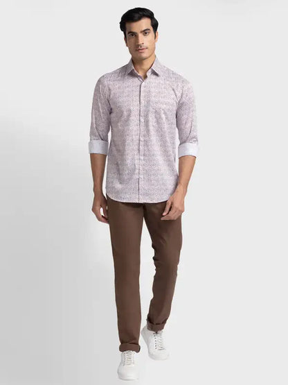 Men Brown Tailored Fit Print Cotton Full Sleeve Shirts
