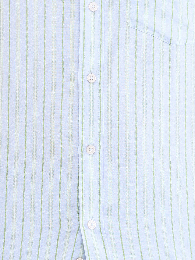 Colorplus Blue Stripe Tailored Fit Linen Blend Casual Shirt