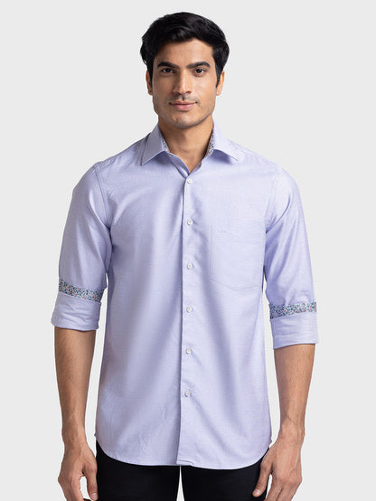 Colorplus Purple Yarn Dyed Tailored Fit Cotton Casual Shirt