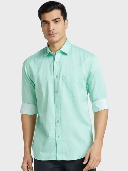 Men Green Tailored Fit Print Cotton Full Sleeve Shirts