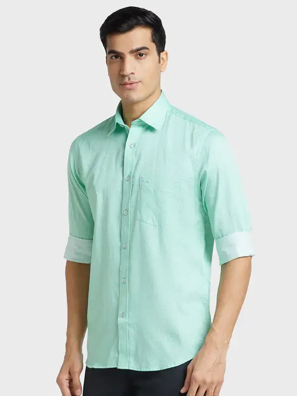 Men Green Tailored Fit Print Cotton Full Sleeve Shirts