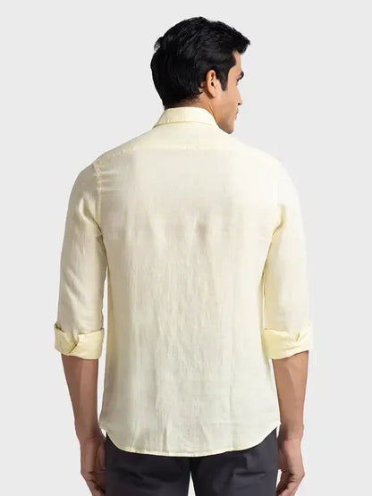 Colorplus Men Yellow Tailored Fit Yarn Dyed Linen Casual Shirt