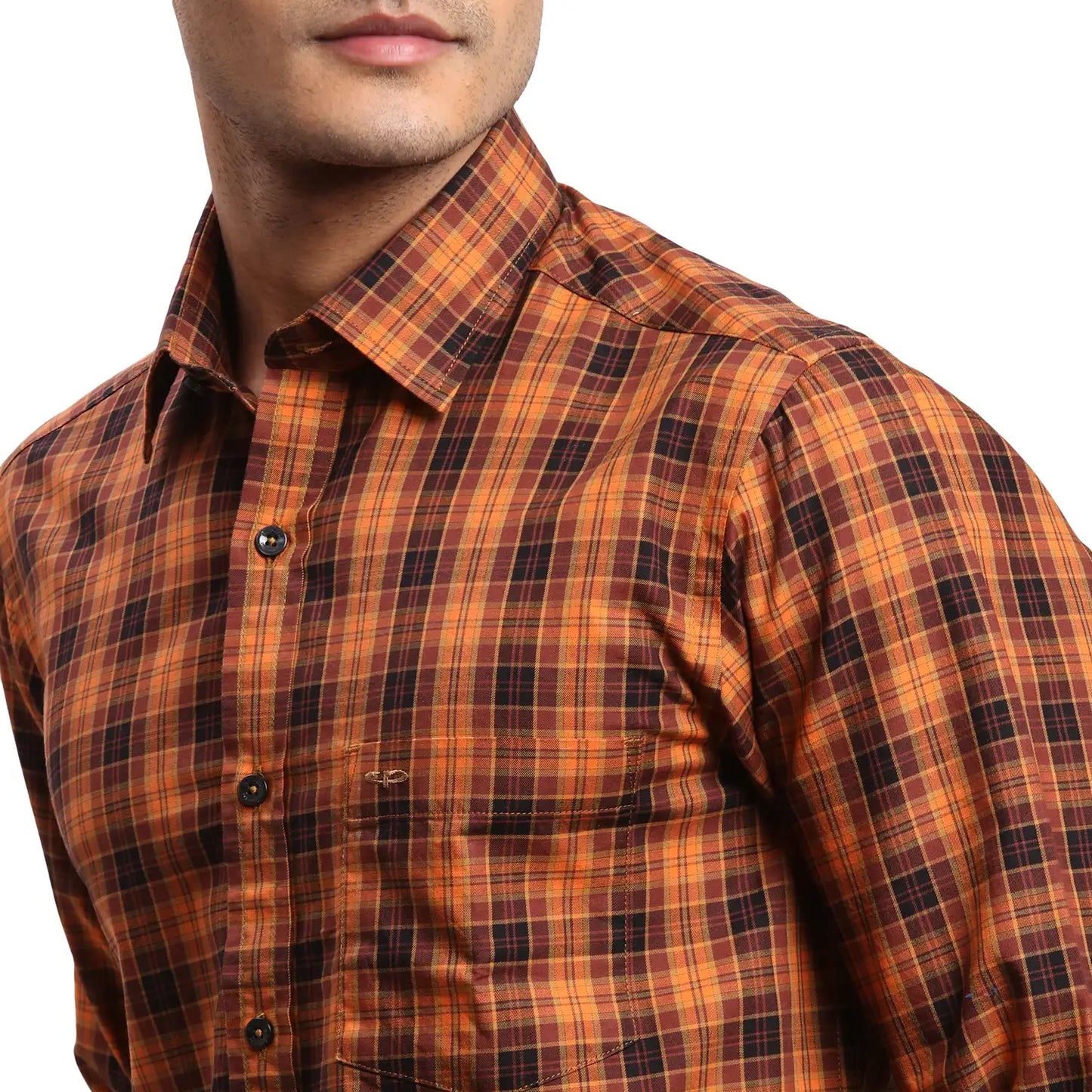 Men Brown Regular Fit Checks Cotton Full Sleeves Shirts
