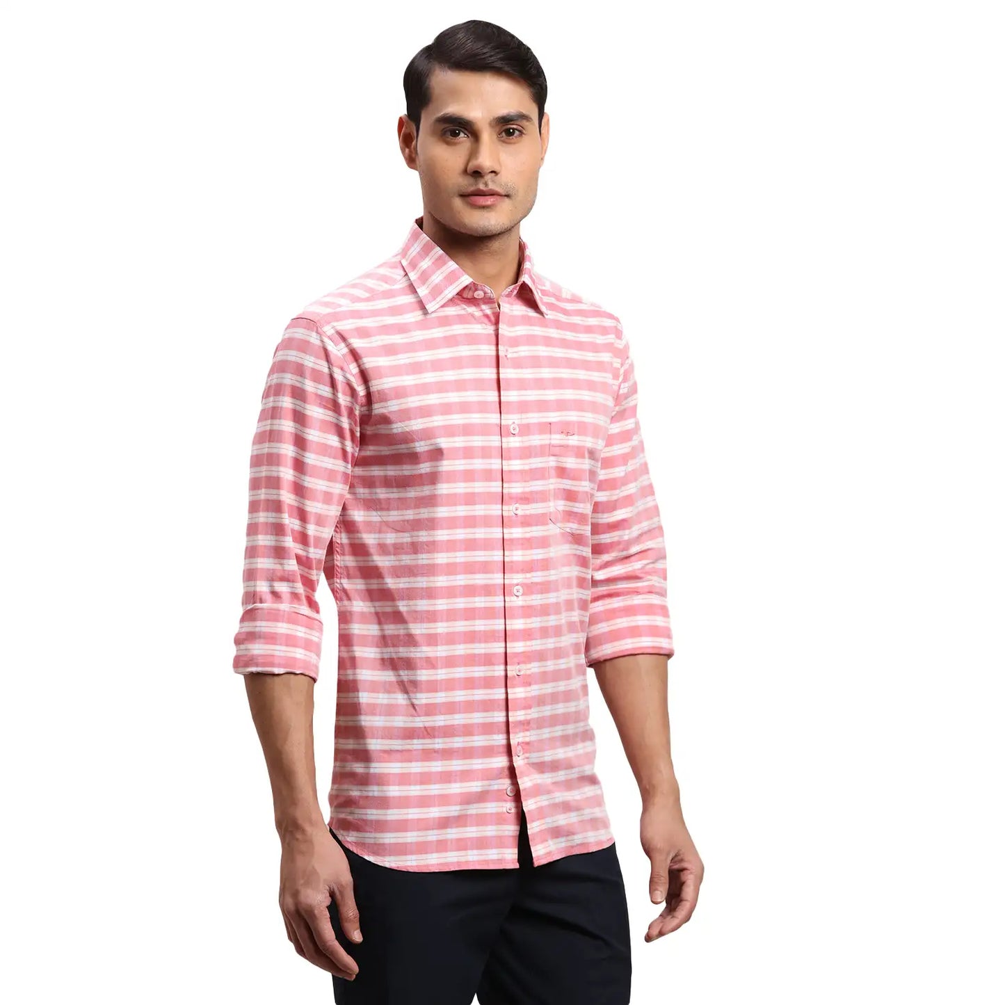 Men Red Regular Fit Checks Cotton Full Sleeves Shirts