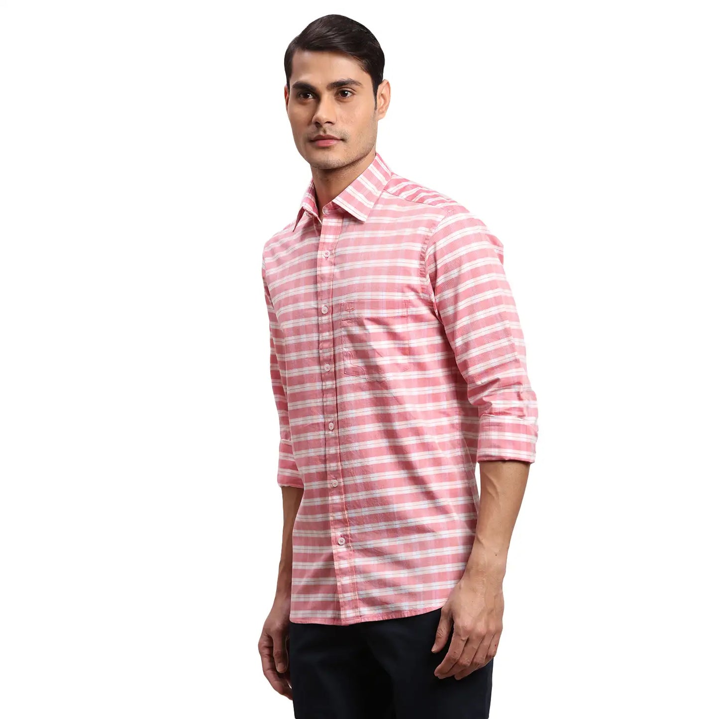 Men Red Regular Fit Checks Cotton Full Sleeves Shirts