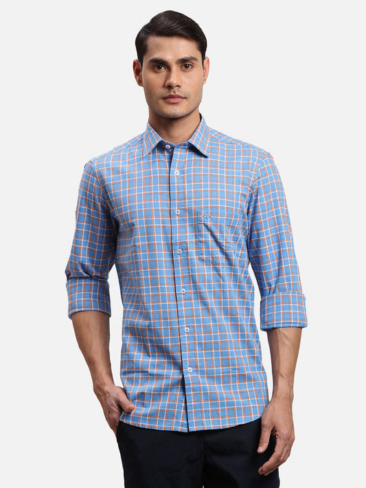 Colorplus Blue Checks Regular Fit Full Sleeve Cotton Shirt